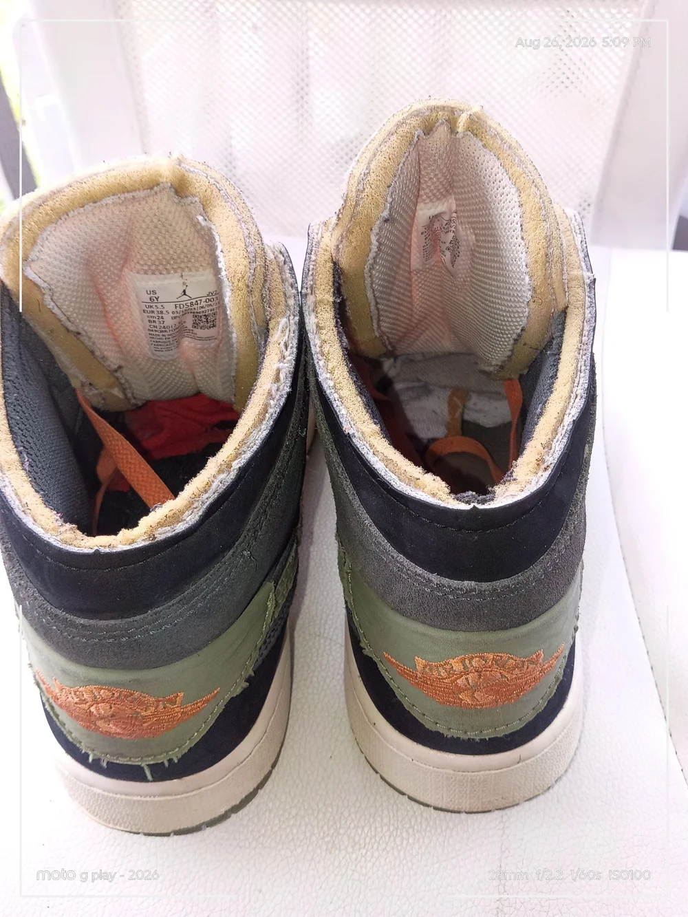 Jordan Kids High-Top Sneakers in Black, Olive & Orange